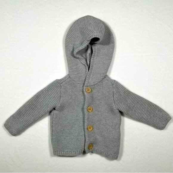 Little Planet Baby Grey Button Up Hooded Knit Sweater 6m Cardigan - Picture 1 of 6